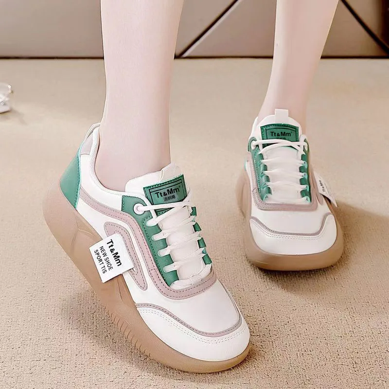 Women's New Vulcanized Shoes Big Size Fashion Bright Color Blocking Breathable Comfortable Thick Bottom Platform Shoes Zapatos