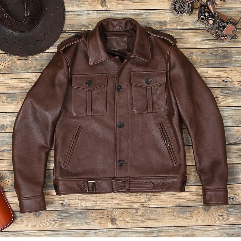 Tailor Brando British Retro Full Grain Cowhide Men's P37 Military Style Genuine Leather Jacket