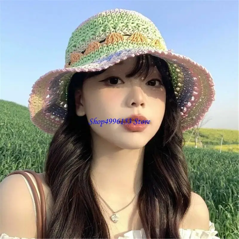 قبعة Q0KE منسوجة من القش للفتيات المراهقات قابلة للتنفس في الربيع والتخييم قبعة الشاطئ #3
