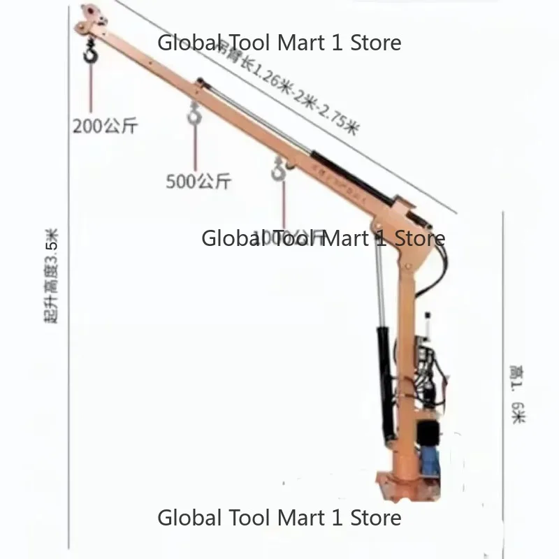 

Hot Sale 12V 24V Mini Pickup Truck Crane with Electric Winch Hydraulic Lifting