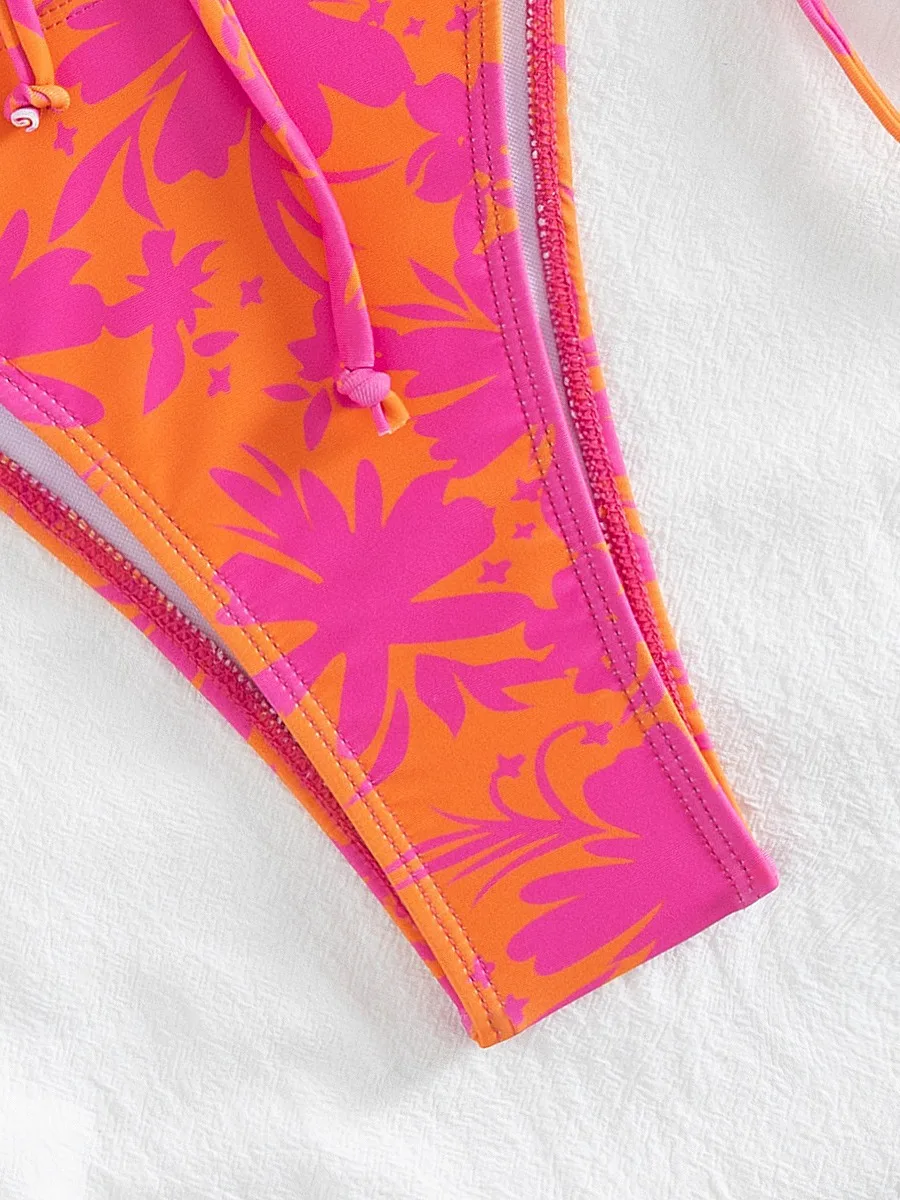 sexy floral print bandeau bikinis sets two pieces tie bow bathing suit swimsuit swimwear women beach outfits biquini tankini