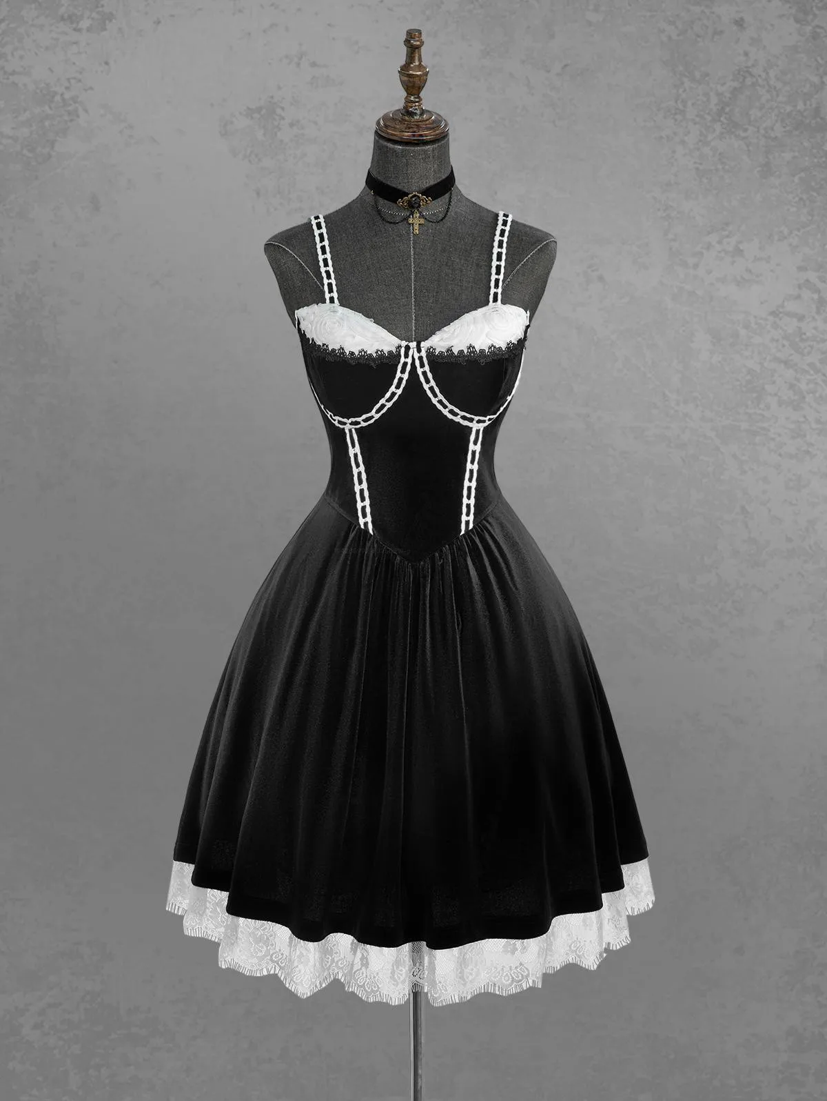 ROSEGAL Abito gotico taglie forti con fiori di rosa, maglia jacquard, pizzo, tubazioni a contrasto, abito a trapezio in velluto