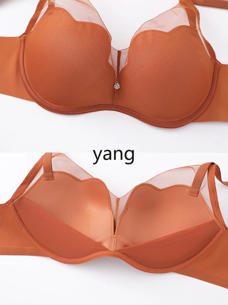 LMM small chest shows big thick cup no steel ring bra women's mesh gathering underwear
