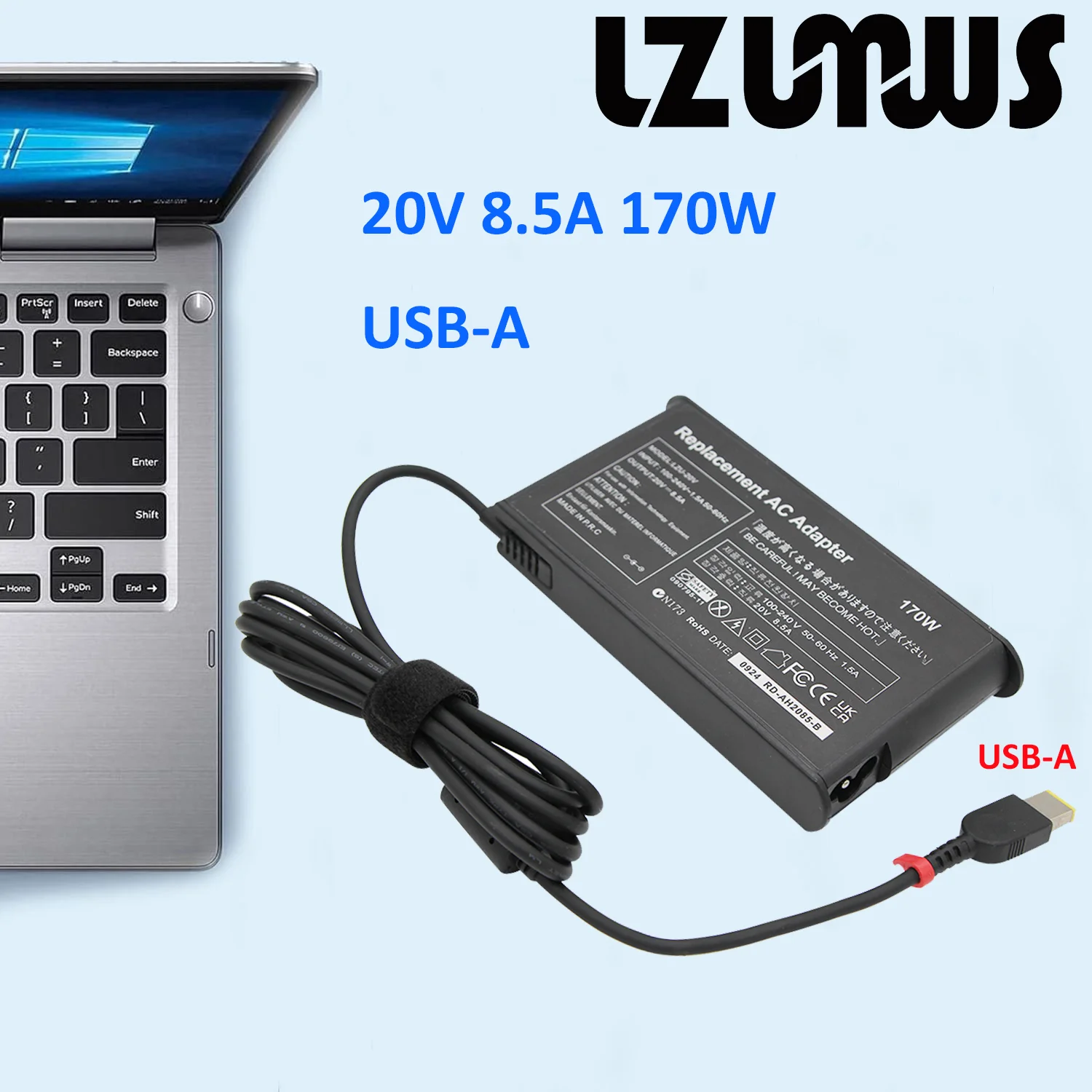 20V 8.5A 170W USB-A PIN Laptop Adapter Charge Power For Lenovo Y7000 Y7000P R720-15 ADL170SLC3A W540 T540p Y50-70 T440p P50 P51