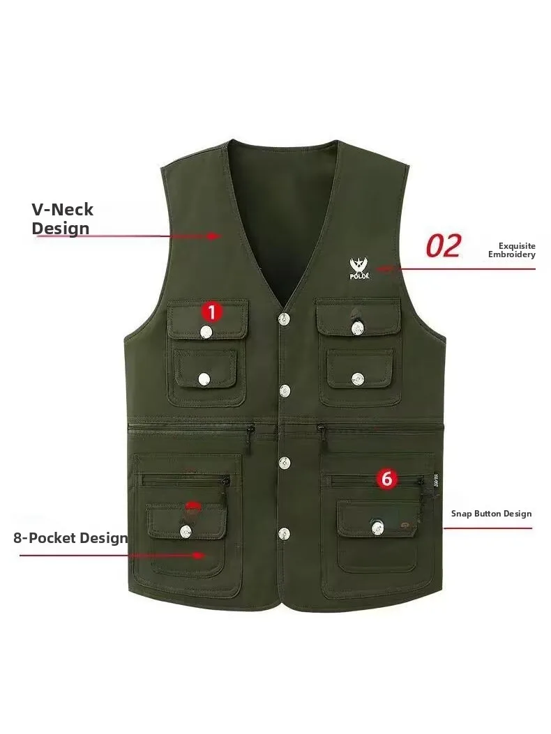 

Casual Thin Fiing Vest for Middle-Aged Men Multi-ket Leisure Sle Outdoor Jaet Busin Casual No-Collar Cotton Vest