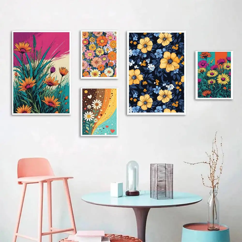 Vintage Flower Daisy Posters Living Room Bar Cafe Quality Canvas Vintage Style Comics Painting Art Home Wall Decor Picture