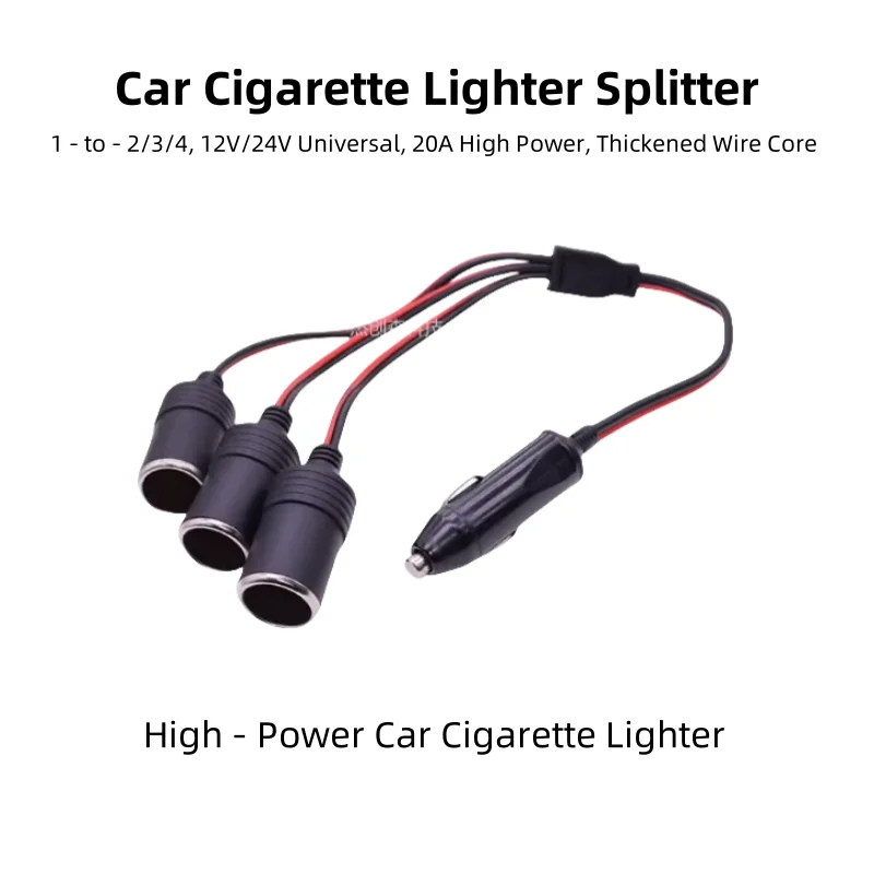 12V/24V High-Power Cigarette Lighter Adapter, 1-to-2/3/4, Multi-Functional Car Socket