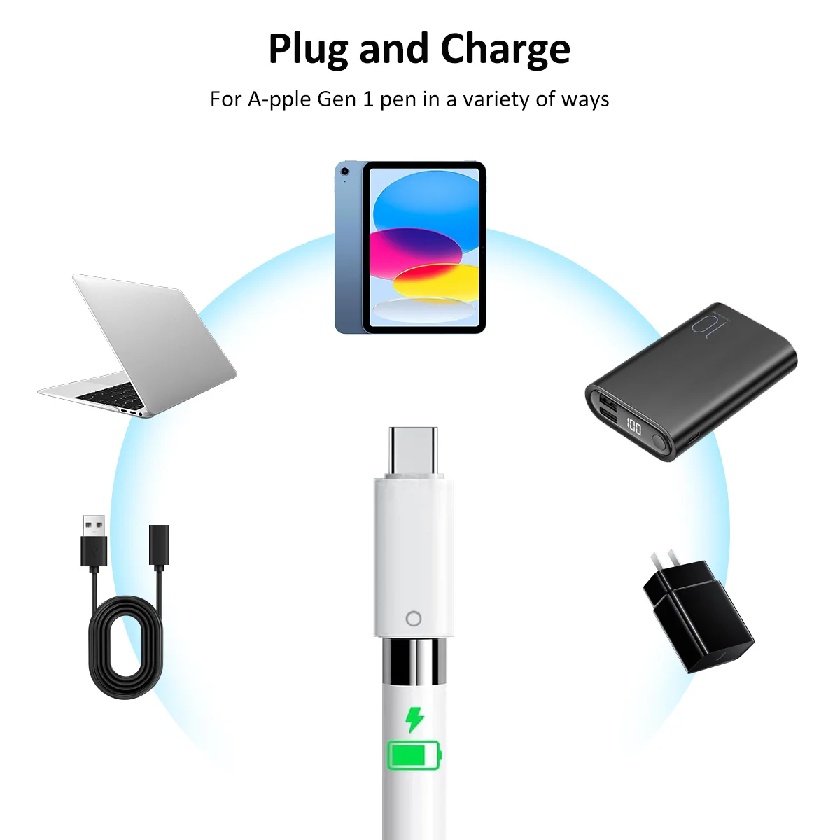 محول قلم رصاص USB C لقلم Apple الجيل الأول من النوع c إلى محول شاحن IOS iPencil Dongle موصل لجهاز iPad 10 Gen