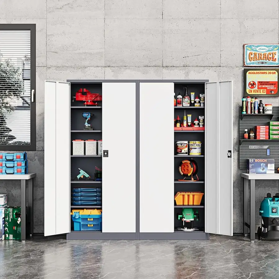 

Storage Cabinet72 Tall Steel File Cabinets with Lockable Doors and Adjustable ShelvesWhiteampGray Steel Storage Cabinet for Home