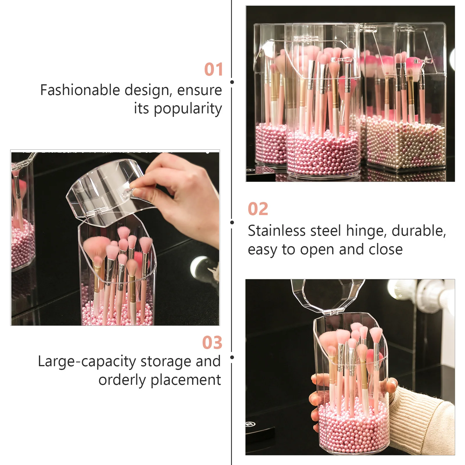 

Clear Makeup Brush Holder Box Premium Plastic Pearls Organizer Storage Case Vanity Display Makeup Tools Stand