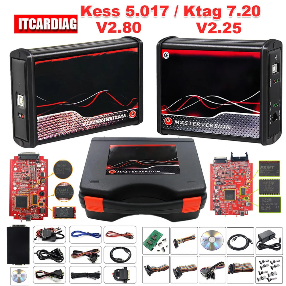 ECU Tool for Kess Ktag Online Unlimited KESS 2.80 EU Red V5.017 KTAG 7.020 2.25 OBD2 Car TrucK ECU Chip Tuning Programmer Tool