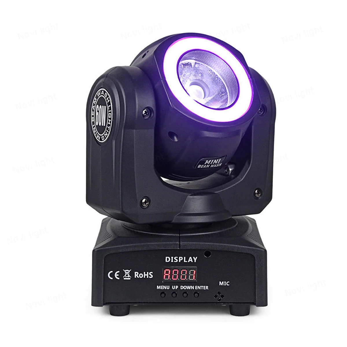 Disco Dj Moving Head Light RGBW 4in1 60W Mini LED Beam Light with Halo Strip Stage Equipment for Party Club