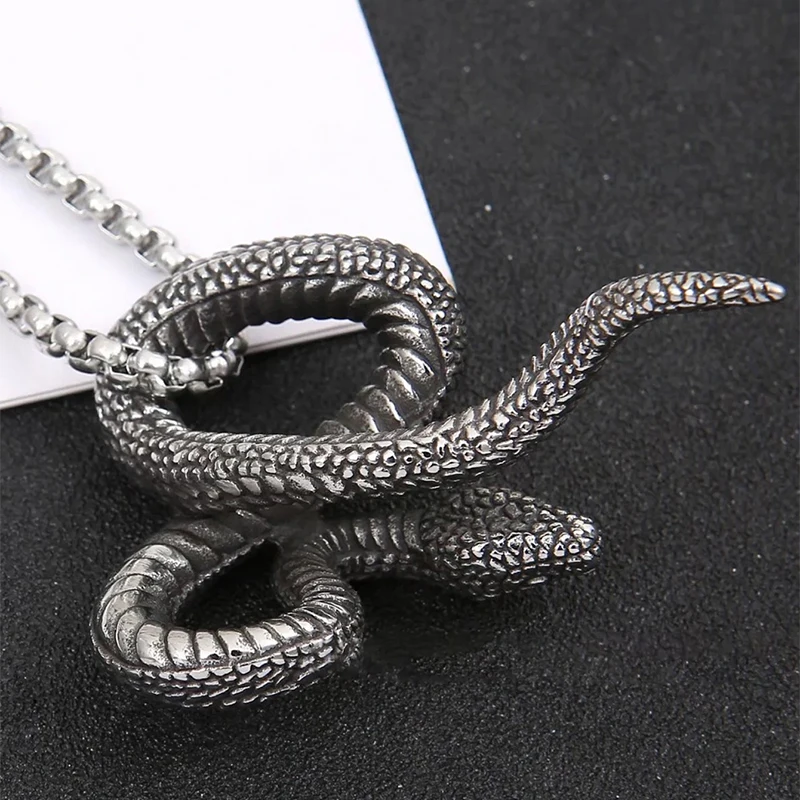 New stainless steel snake pendant with retro personality python titanium steel necklace pendant