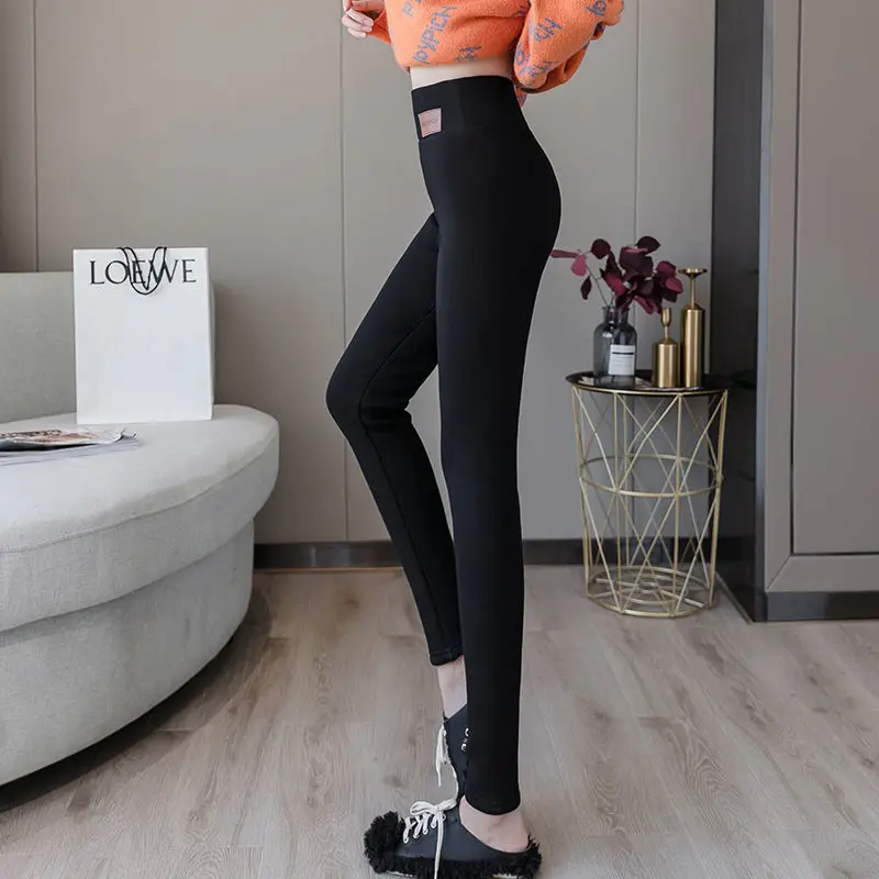 Calças grossas de algodão quente para o inverno feminino plush engrossado cintura alta leggings moda collants