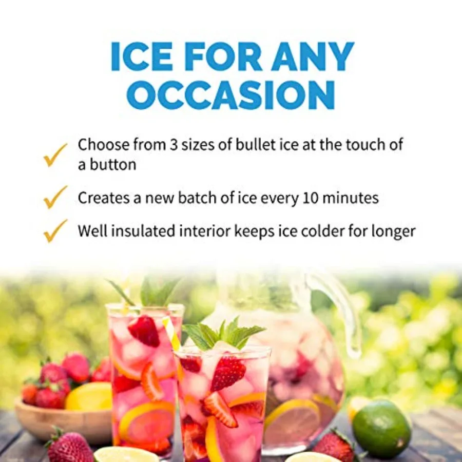 Countertop Ice Maker Portable Bullet Ice Machine Produces 28 lbs Daily 3 Ice Sizes in Minutes Compact Stainless Steel Design wi