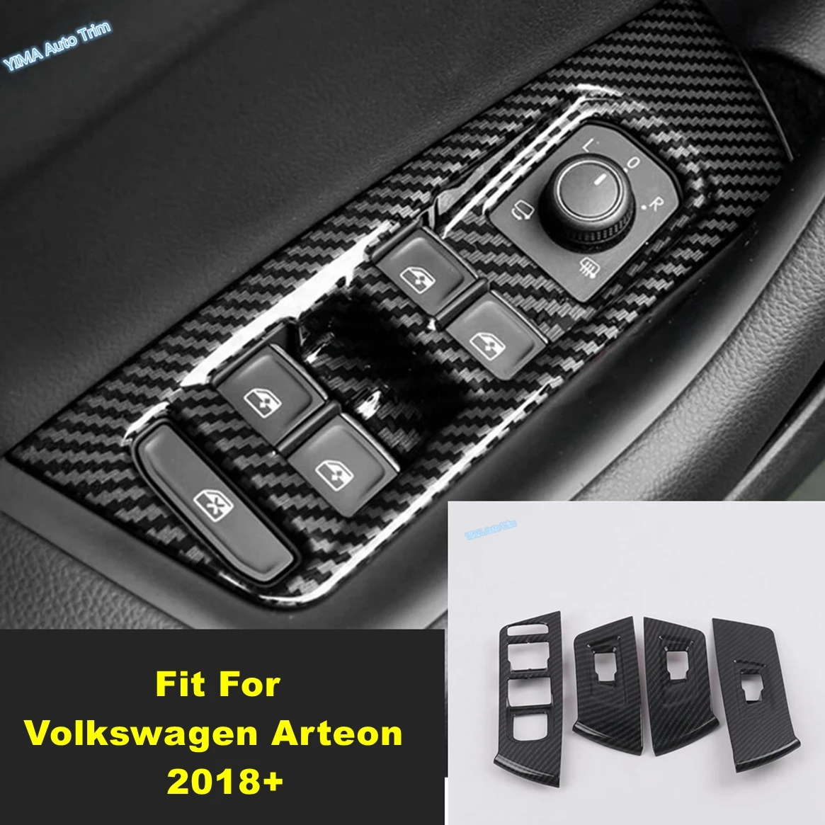 

ABS Car Inner Door Armrest Window Lift Button Panel Cover Trim For Volkswagen Arteon 2018 - 2024 Carbon Fiber Look Accessories