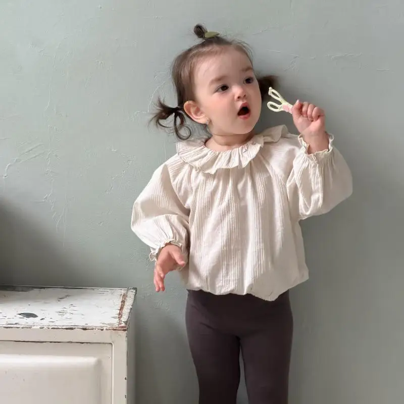 2026 Autumn New Baby Girl Long Sleeve Lace Collar Shirts Solid Girls Cute Sweet Blouse Cotton Infant Toddler Clothes