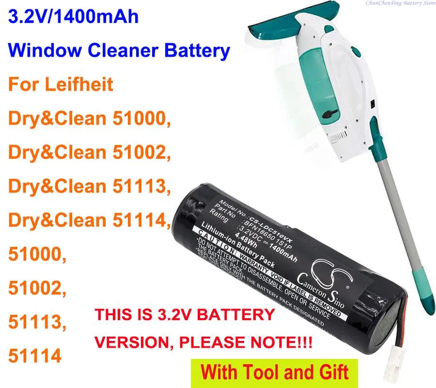 Cameron Sino 1400mAh Battery BFN18650 1S1P for Leifheit Clean  51000, 51002, 51113, 51114,  This is 3.2V version.