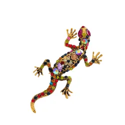 New Colorful Vintage Gecko Brooches For Women Men Rhinestone Alloy Animal Lizard Brooch Clothing Suit Accessories Luxury Jewelry