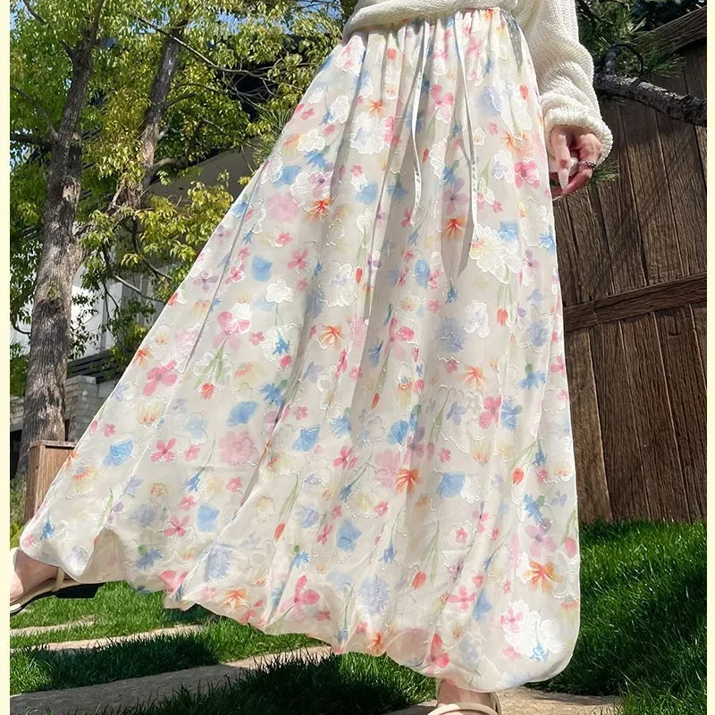 High Waist Floral Loose Fashion Half Skirt Summer New Printing All-match Sweet A-line Skirt Casual Temperament Women Clothing