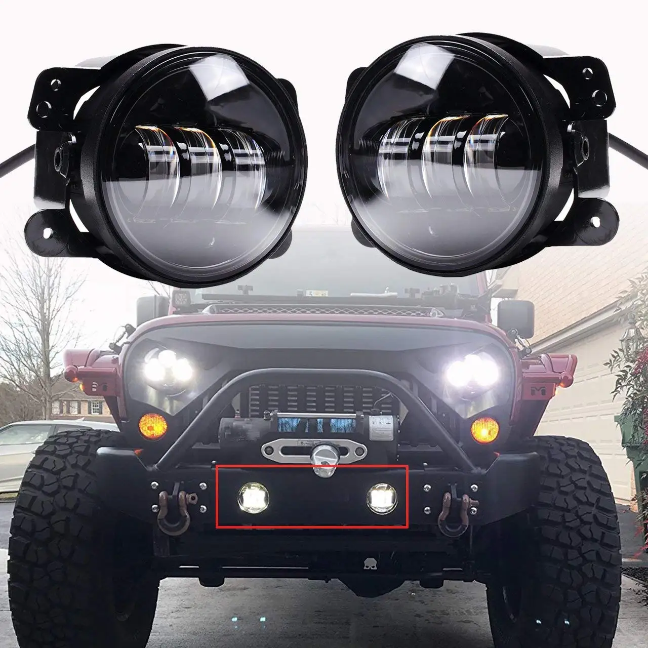 For Jeep Wrangler JK Parts Black/Chrome Bumper Mounted 4inch Led Passing Light Front Fog Lamp for Jeep JK Unlimited 2007-2017