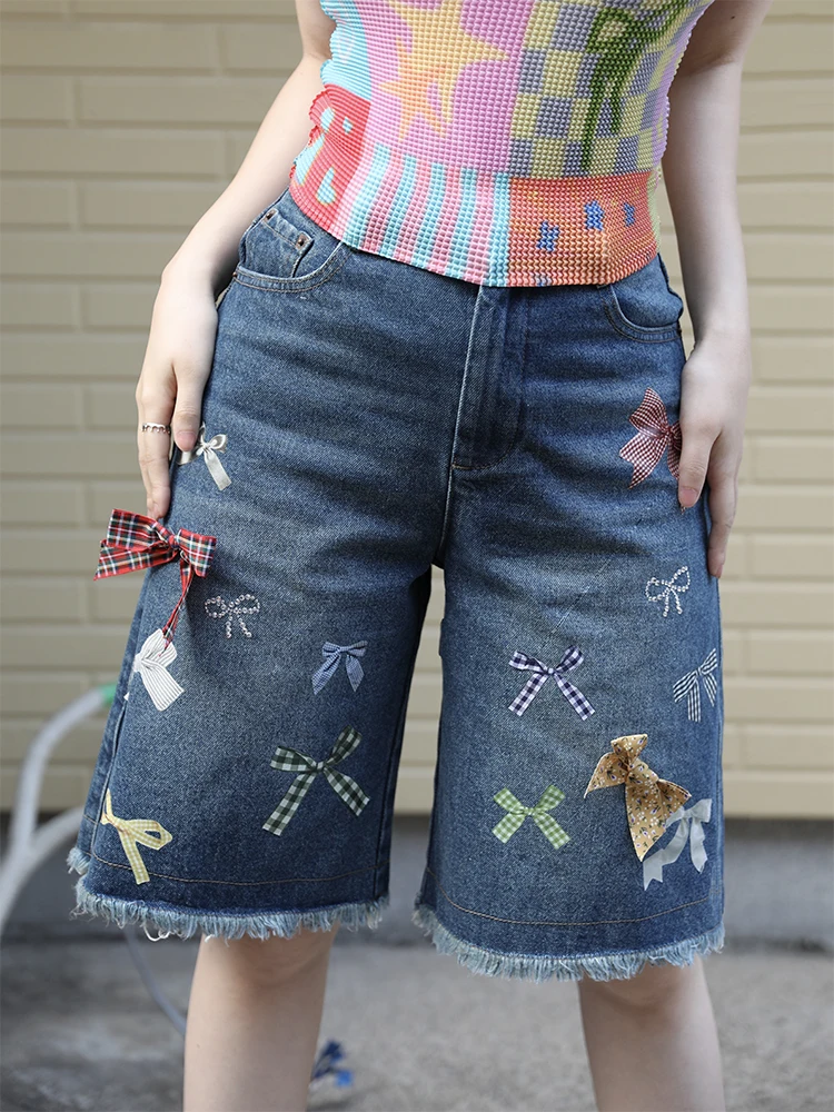 

Прямые джинсы с принтом темно-синего цвета в горошек, джинсы в американском стиле ретро High Street ort для девочек, подарочный магазин MOF