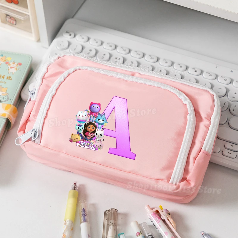 

Кукольные домики Gabbyed для девочек, студенческий пенал с передним окном, милые буквы A-Z, аниме, принт, детская школьная сумка-карандаш для хранения канцелярских принадлежностей