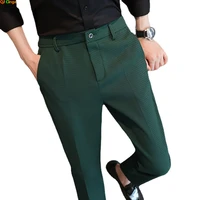 Pantalones de Traje Verde Oscuro para Hombre 2026, Pantalones Slim de Moda, Estilo Coreano, Pantalones para Hombre Joven en Negro, Blanco, Caqui y Marrón