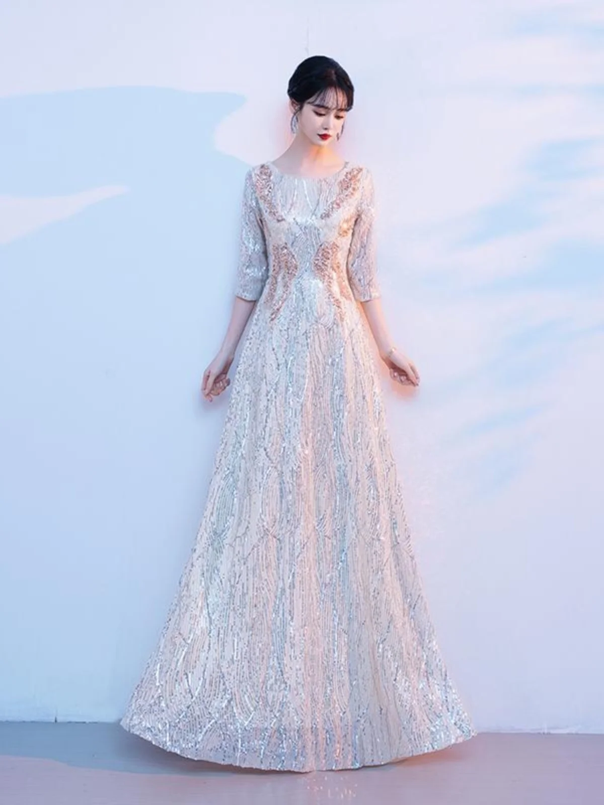 

Ele Red Evening Gown for Women Adult Performance Costume Chorus up Poem Recitation Cetition High Waist Slim Fit Lon...