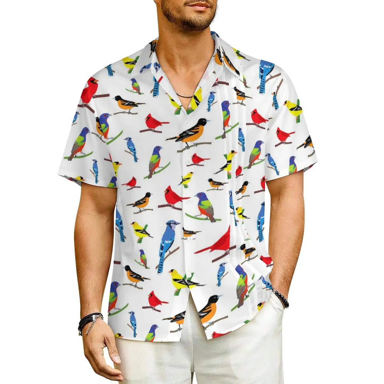 

Hawaiian Shirt Beach Colorful Bird Blouses North American Birds Novelty Casual Shirts Men Short Sleeve Comfortable Oversize Tops