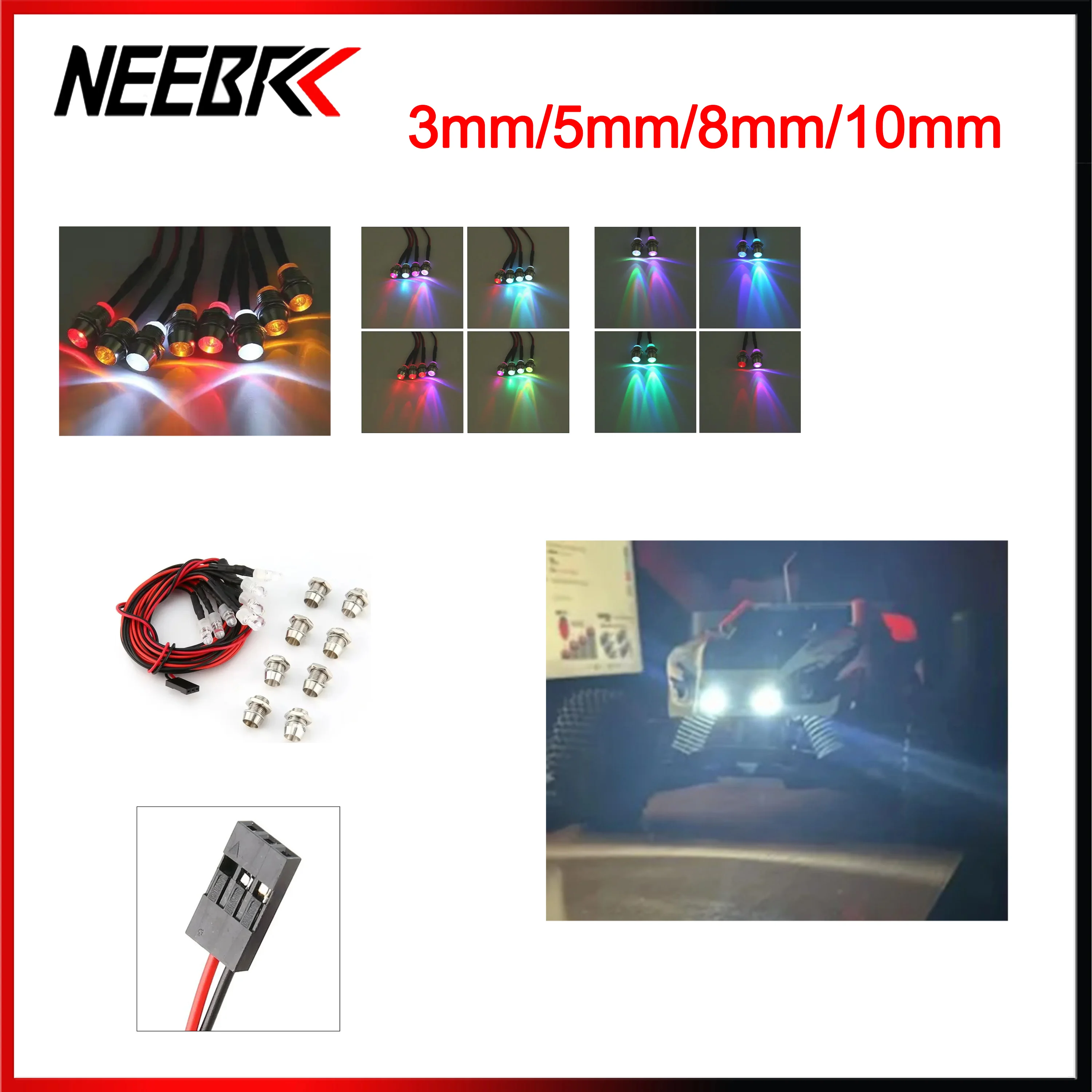

3mm 5mm 8mm 10mm LED Light Kit Lamp Headlamps for 1/10 1/8 1/12 RC Car Truck Crawler Tank Buggy Vehicle Axial SCX10 Wltoys SCX24