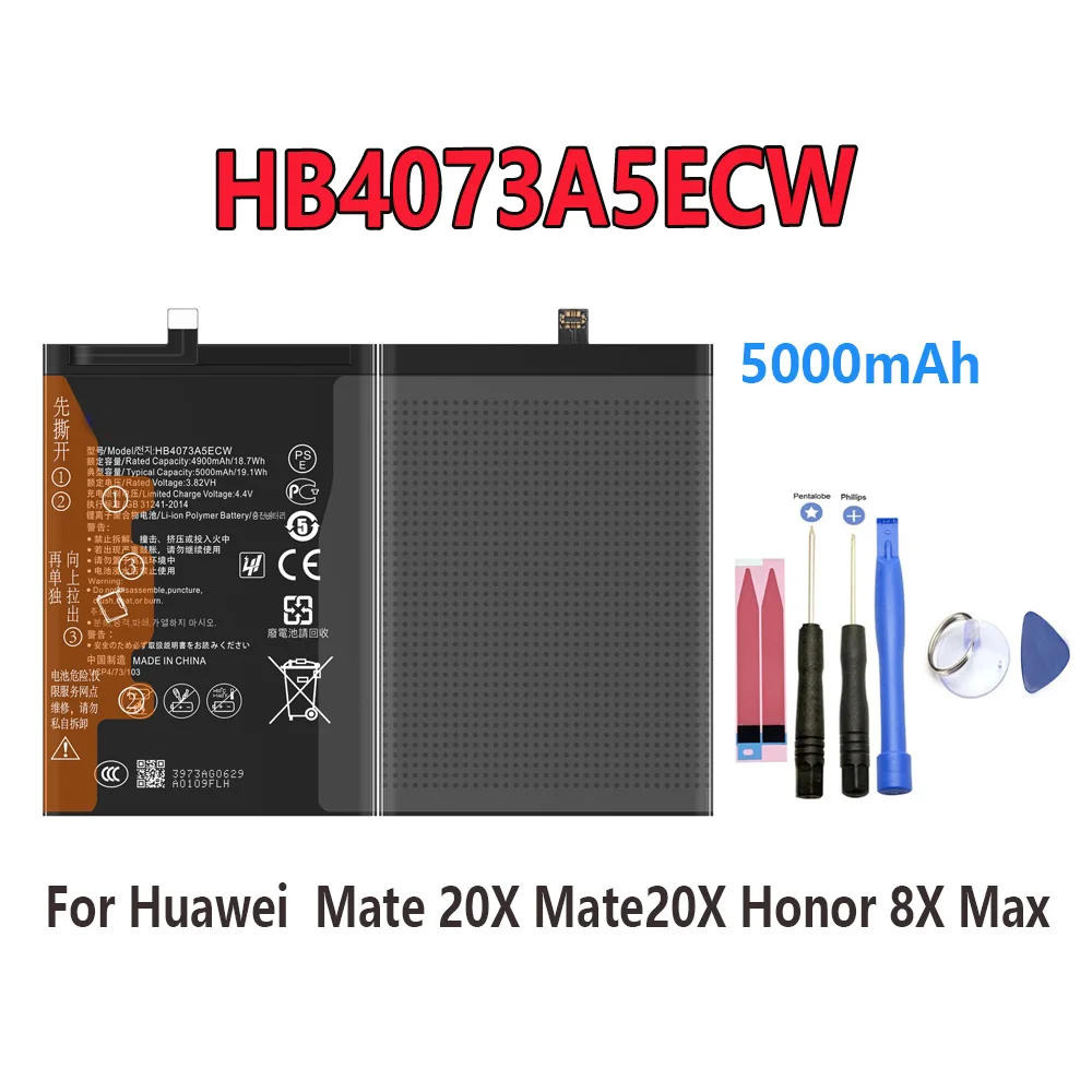 2026 Original 3.82V 5000mAh HB4073A5ECW Battery For Huawei Mate 20X 20 X EVR-AL00 Honor 8 Max Note 10 Mobile Phone+Free  tools