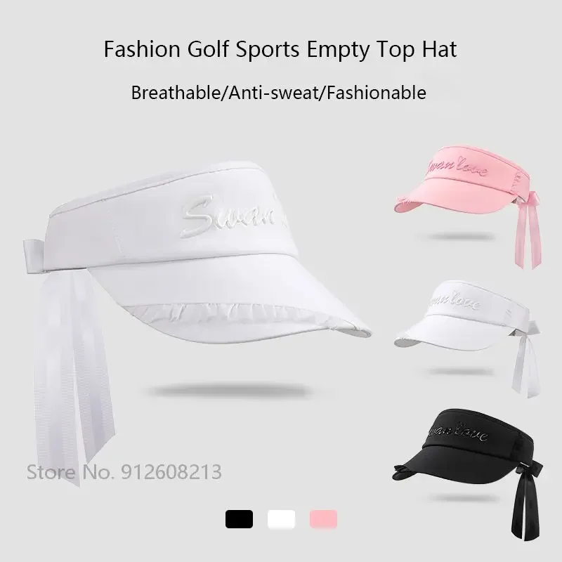 SG Women Adjustable Sunscreen Golf Peaked Hat Lace Bowknot Golf Empty Top Hats Lady Breathable Sun Visor Girl UV-proof Golf Caps