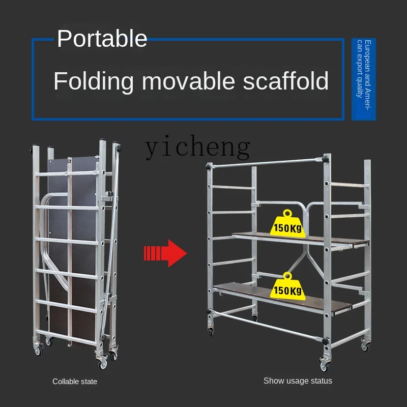 ZC Aluminum Alloy Quick-Installation Scaffolding Small Folding Rack Aluminum Movable Platform Ladder Portable Engineering Ladder