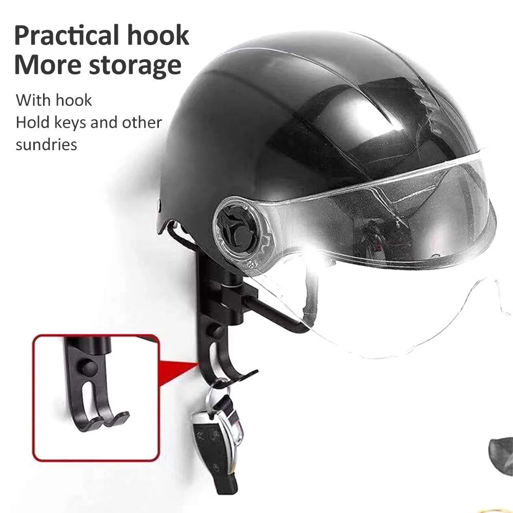 Motorcycle Helmet Rack, Helmet Holder Wall Mount 180° Rotation Hanger with 2 Hook for Coats, Caps, Motorcycle Accessories