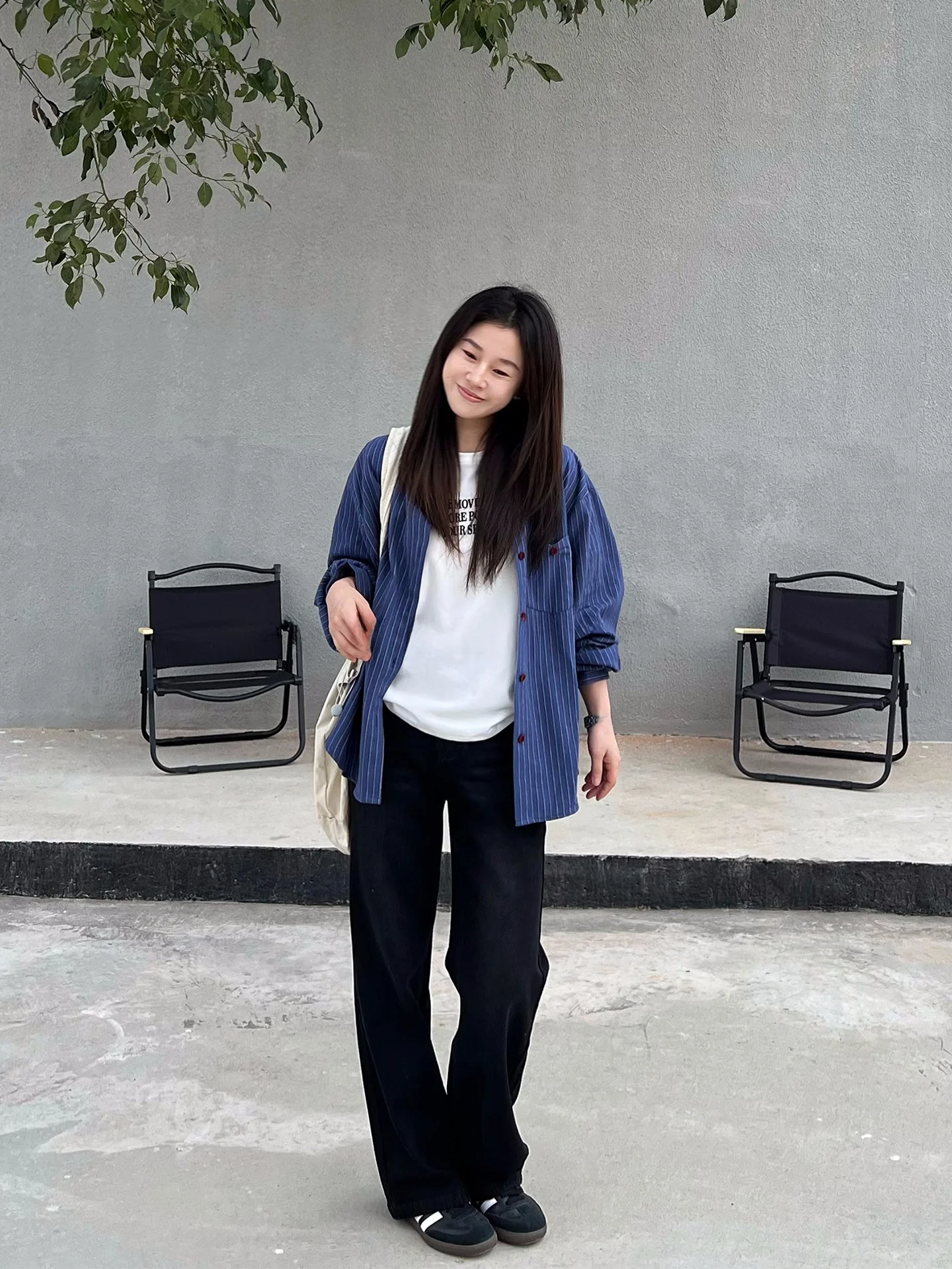 

Blue Striped Casual Long Sleeve Shirt Women's Loose Fit Cotton Shirt Korean Style Spring Autumn Simple Design Casual Leisure