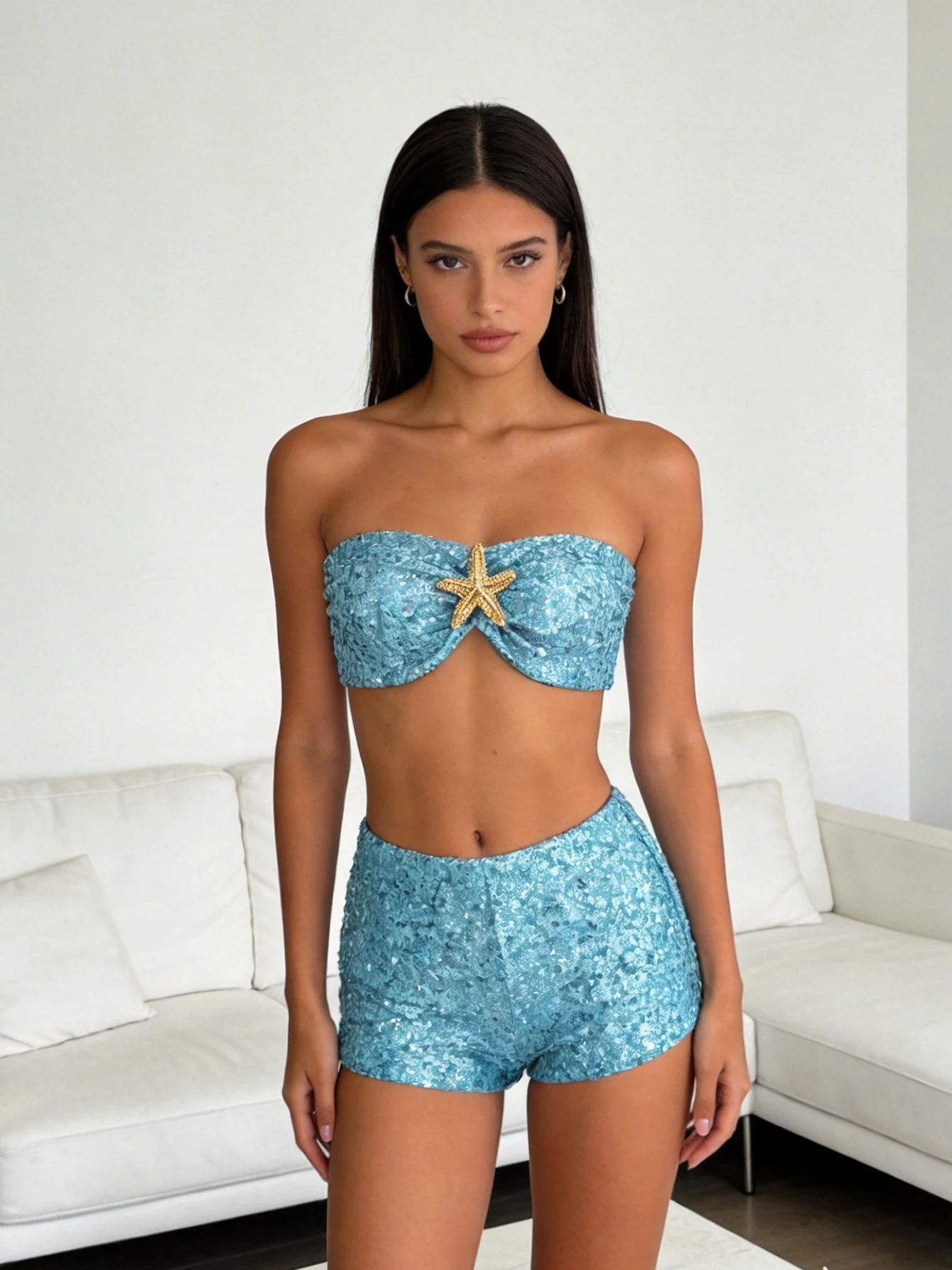 

Fashion Shiny Strappless Bikini And Trousers Women Swimsuit Sexy Pants Set Lady Party Swimwear Bathing Suit Beachwear Getways