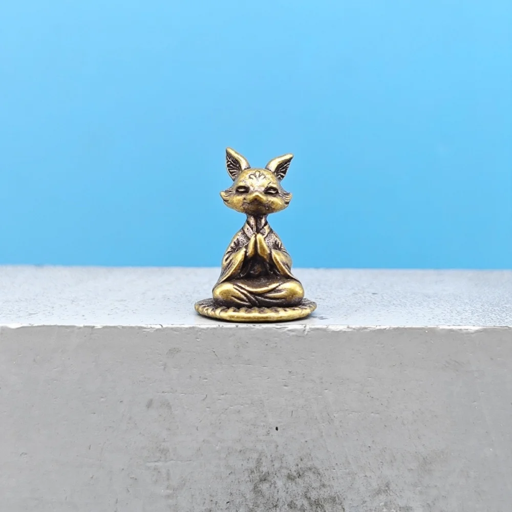 Vintage Brass Robed Meditating Fox Mini Figurine Zen Animal Decor Desk Car Interior Ornament Gift for Wildlife Collectors