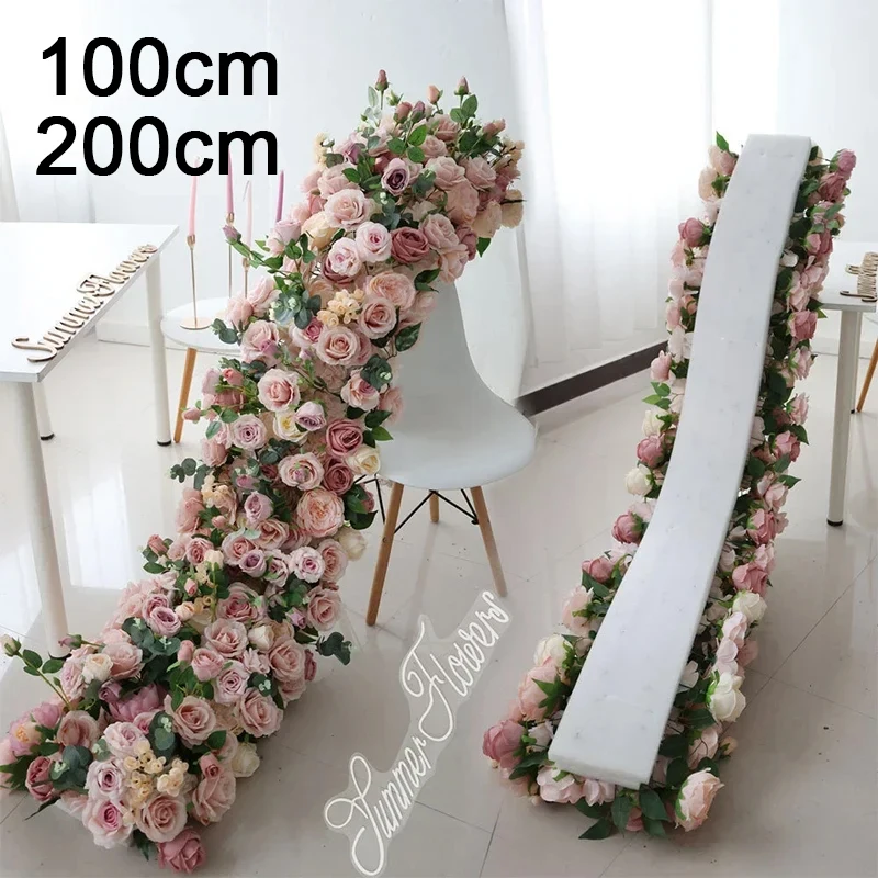 Camino de hilera de flores de lujo de 1m y 2m, flores artificiales para centro de mesa, decoración de boda, mezcla de flores, telón de fondo, arcos de pared Deco