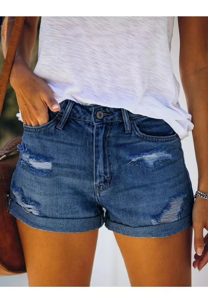 

Ripped denim shorts stretch mid-rise summer jeans for women Fashionable and trendy shorts ﻿