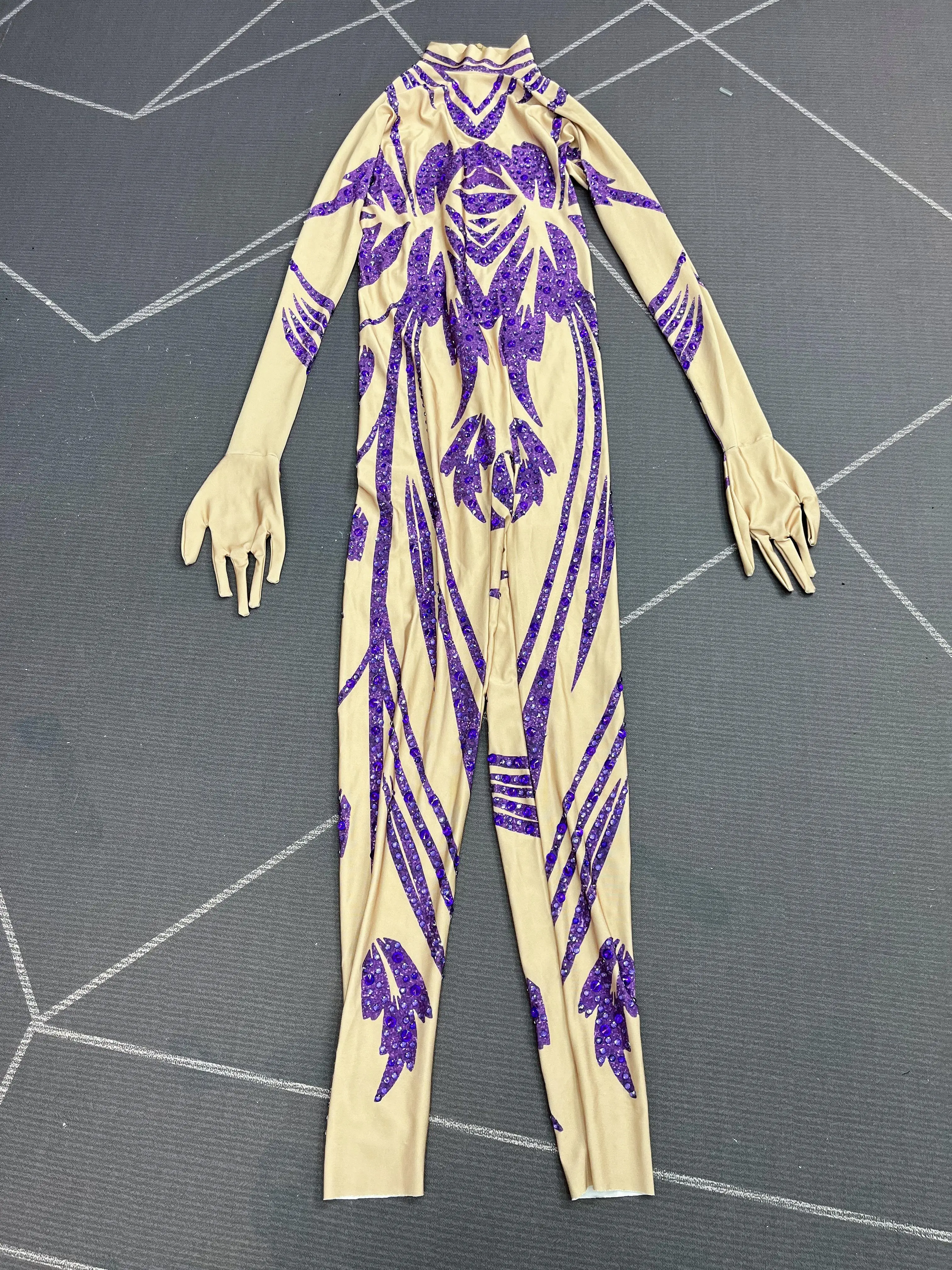 Neue elegante entworfene glänzende lila Strass Sexy Body Frauen Party Show Outfit Sänger Tänzer Leistung Kostüm Zilian