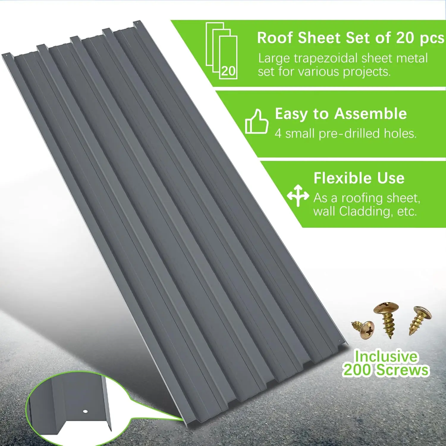 L42.52 ×W16.77 inch Galvanized Steel, Metal Corrugated Tin Roofing Panels