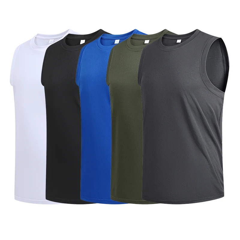 Summer New Ice Silk Quick Dry Men\'s Undershirt Round Neck Sports Leisure Breathable T-Shirt Loose Solid Color Fitness Clothing