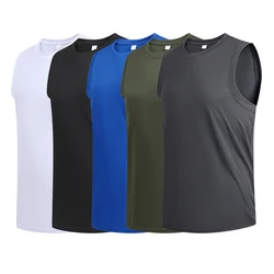 Summer New Ice Silk Quick Dry Men's Undershirt Round Neck Sports Leisure Breathable T-Shirt Loose Solid Color Fitness Clothing