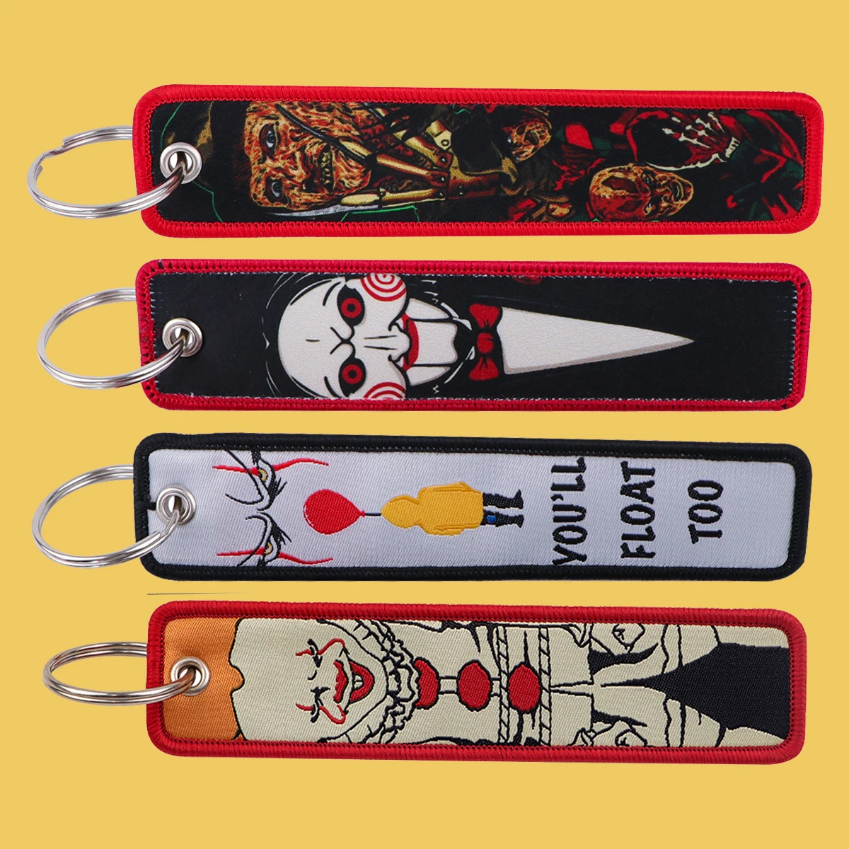 Horror Movie Clown Embroidered Key Fobs Halloween Key Tags Keychain for Car Motorcycles Keyring Chaveiro Jewelry Gifts