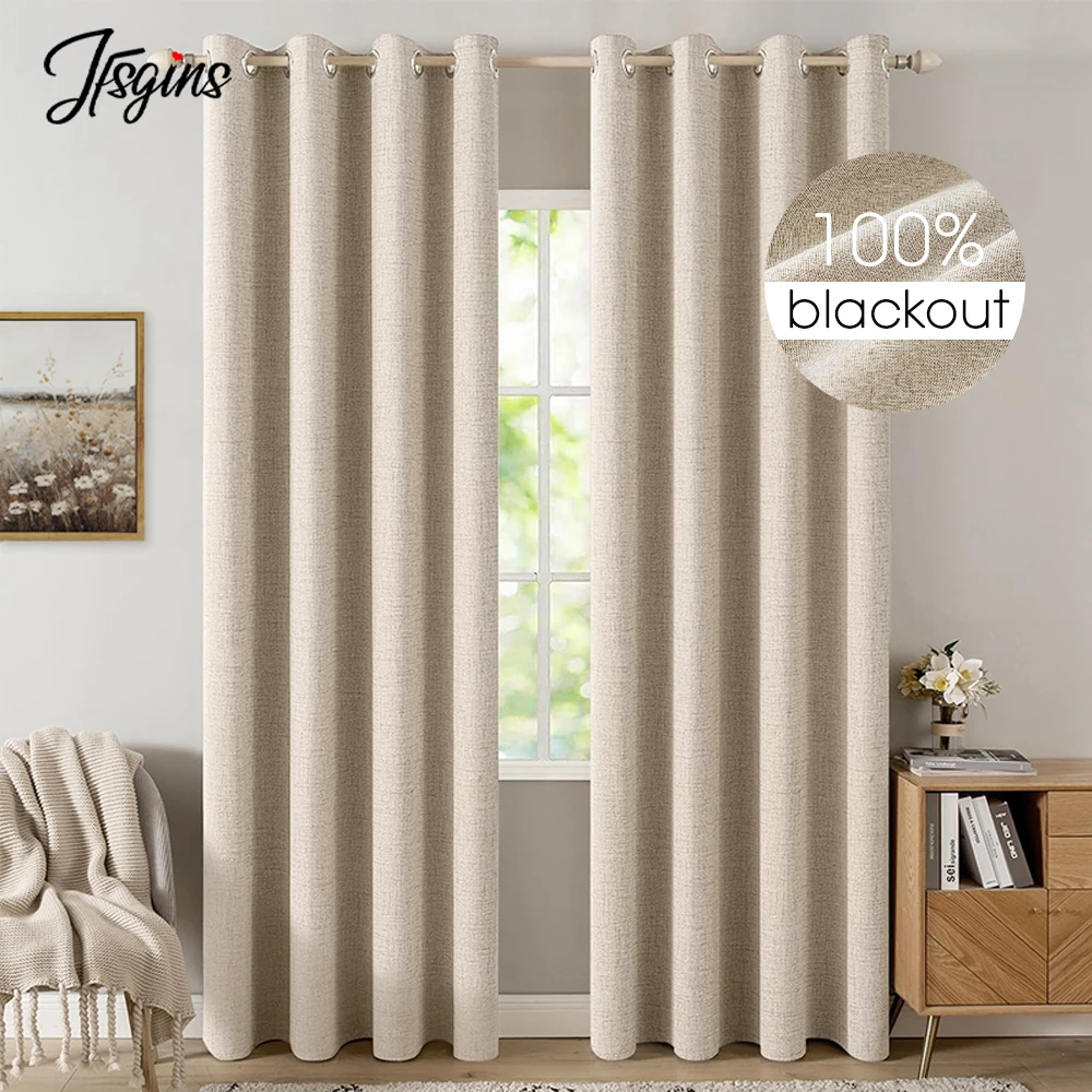 

100% плотные шторы для гостиной, спальни, полная затеняющая штора для окон, конфиденциальные шторы, льняная текстура, декор Cortina