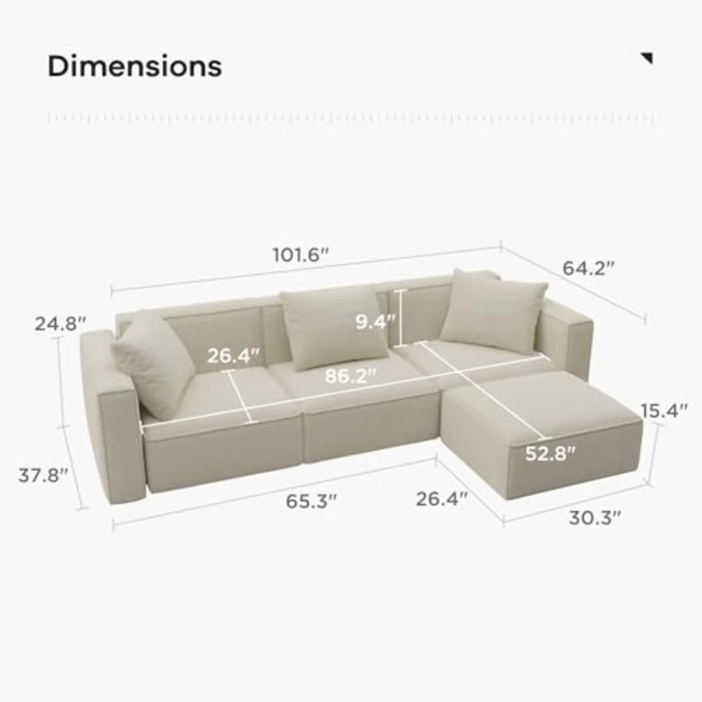 Luxury Modular Sectional Living Room Sofa Set Modern Minimalist Style Couch With Ottoman And Chaise L-Shape Linen-Like For Home
