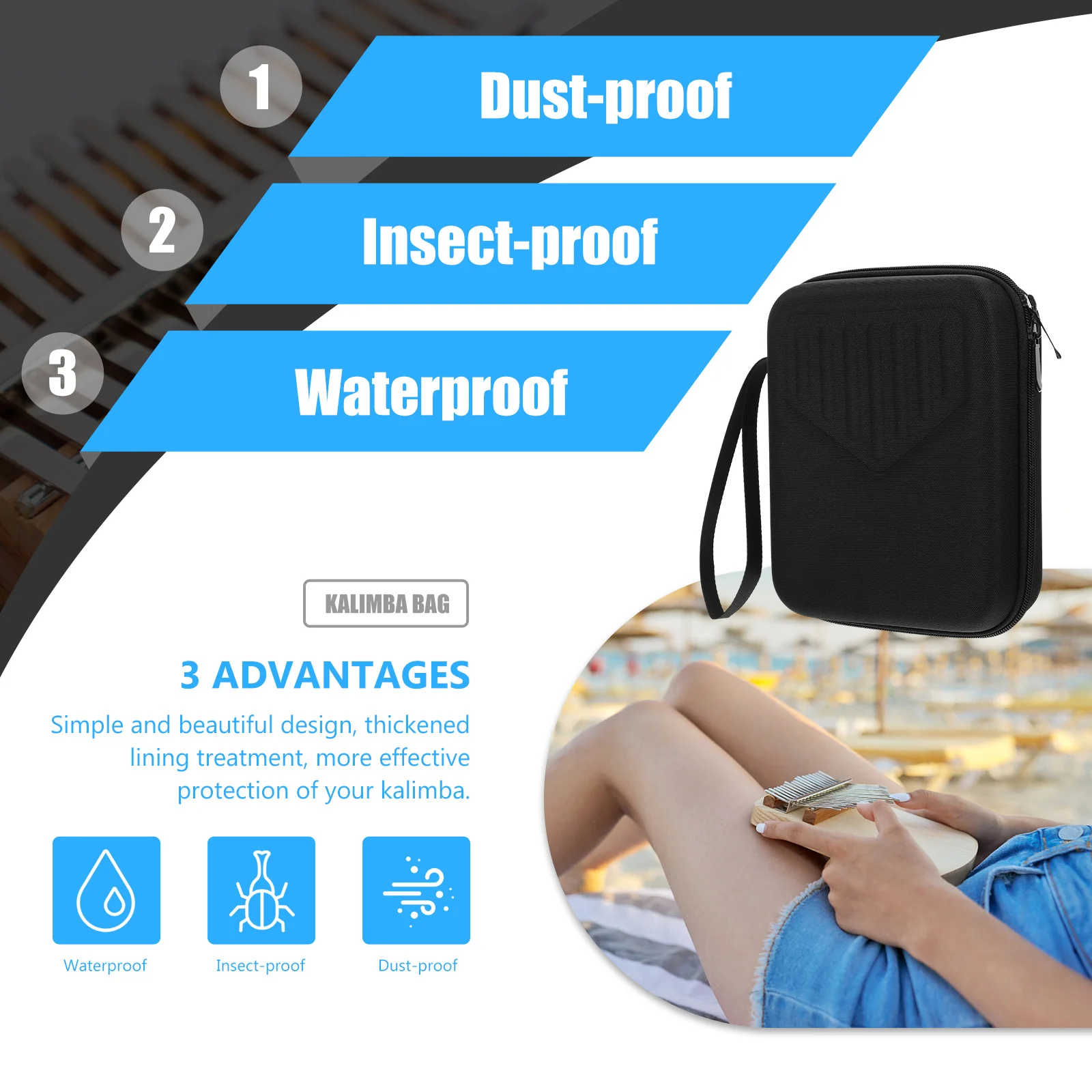 

Gig Bag Kalimba Waterproof EVA Case Violin Thumb Piano Holder Black Finger Storage Travel