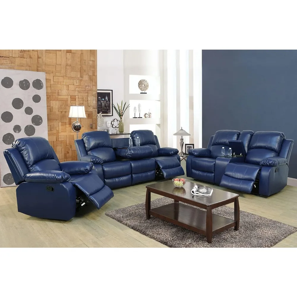 Leather Reclining Sofa Set for Living Room Set, Recliner Sofa with Drop Down Table/Double Recliner Loveseat with Storage Console