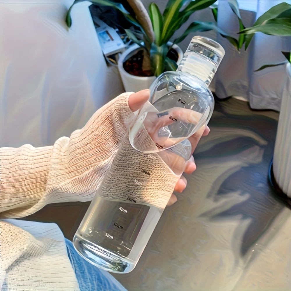 Borosilicate Time-Marked Water Bottle – Leak-Proof, Lightweight Sports Bottle for Gym, Hiking & Outdoor Use